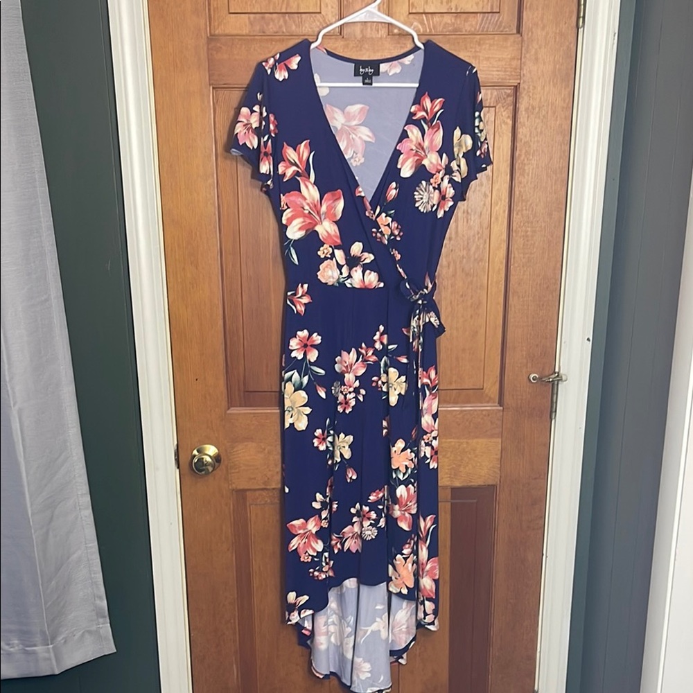 by & by Blue High Low Sundress with Flutter Sleeves